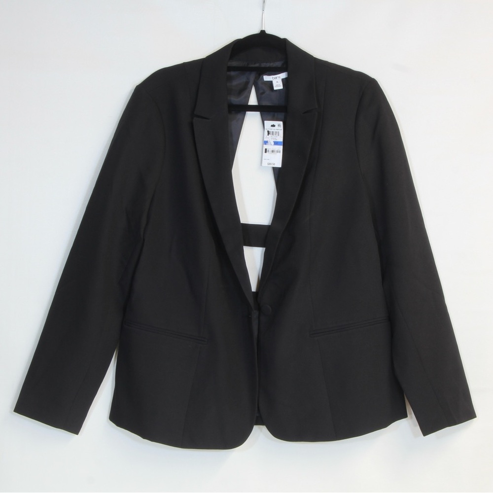 Bar III Classic Black Women's Glitter Glamour One Button Blazer w/Open Back
